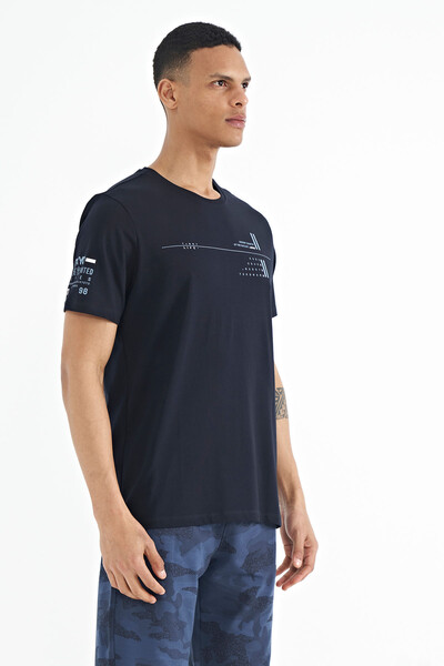 Tommylife Wholesale Navy Blue Standard Fit Crew Neck Men's T-shirt - 88213 - Thumbnail