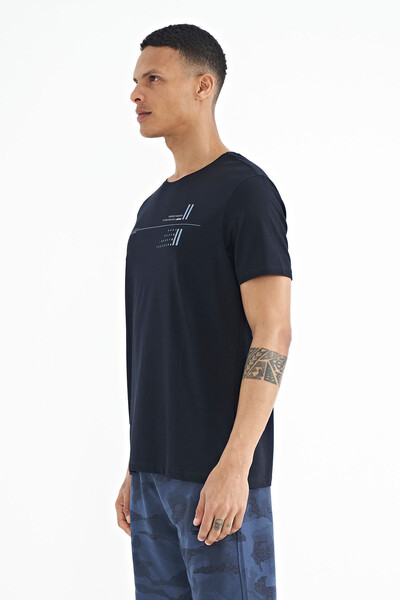 Tommylife Wholesale Navy Blue Standard Fit Crew Neck Men's T-shirt - 88213 - Thumbnail