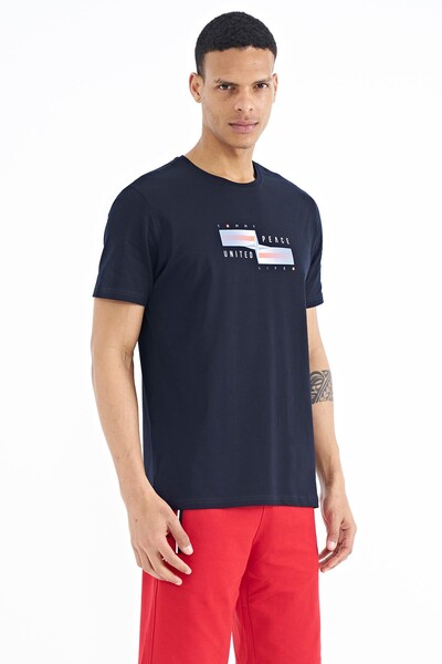 Tommylife Wholesale Navy Blue Standard Fit Men's T-shirt - 88215 - Thumbnail