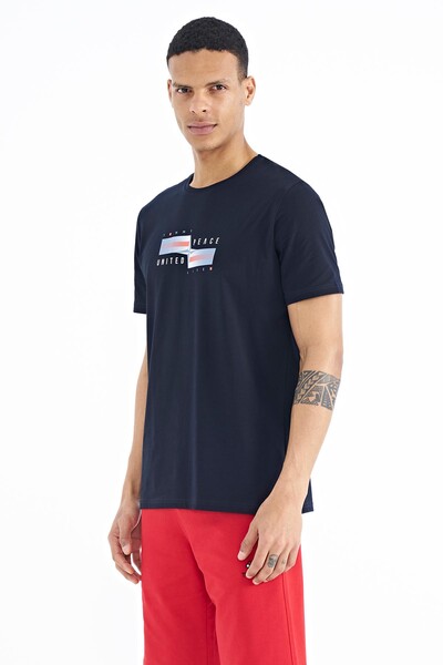 Tommylife Wholesale Navy Blue Standard Fit Men's T-shirt - 88215 - Thumbnail