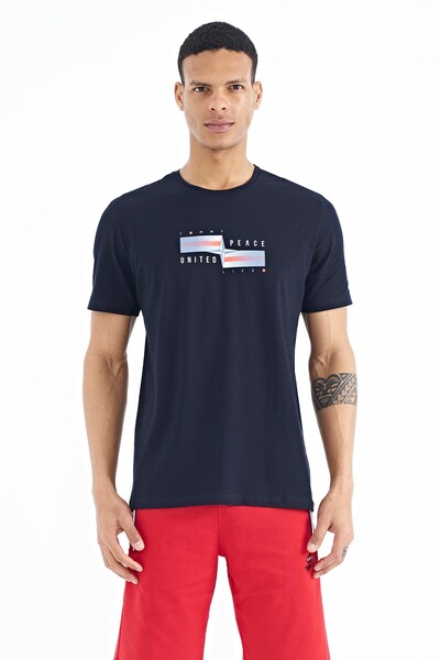 Tommylife Wholesale Navy Blue Standard Fit Men's T-shirt - 88215 - Thumbnail