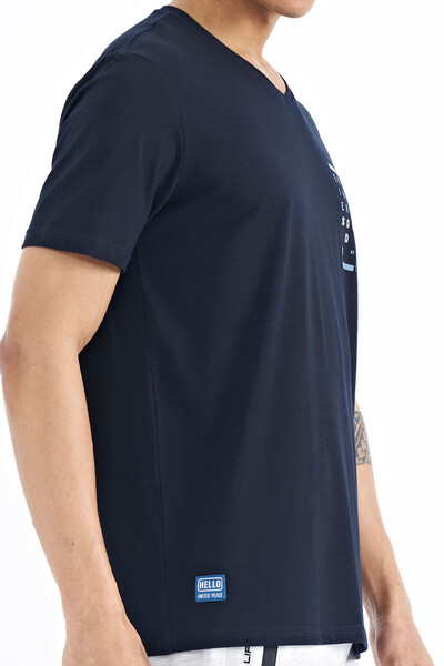 Tommylife Wholesale Navy Blue V Collar Standard Fit Men's T-Shirt - 88186 - Thumbnail