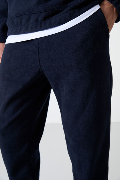 Tommylife Wholesale Navy Blue With Half Zipper Neckband Elastic Hem Men's Fleece Set - 85159 - Thumbnail