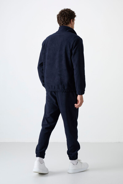 Tommylife Wholesale Navy Blue With Half Zipper Neckband Elastic Hem Men's Fleece Set - 85159 - Thumbnail