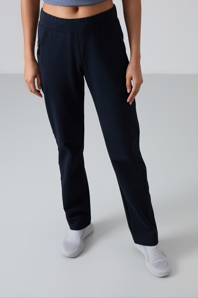 Tommylife Wholesale Navy Blue With Zipper Pocket Comfy Classic Hem Women's Sweatpants - 94195 - Thumbnail