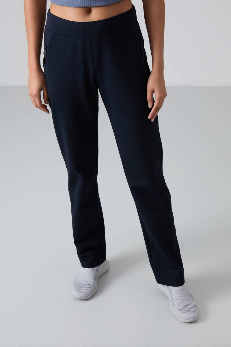 TOMMYLIFE - Tommylife Wholesale Navy Blue With Zipper Pocket Comfy Classic Hem Women's Sweatpants - 94195
