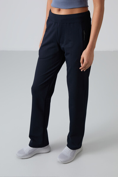 Tommylife Wholesale Navy Blue With Zipper Pocket Comfy Classic Hem Women's Sweatpants - 94195 - Thumbnail