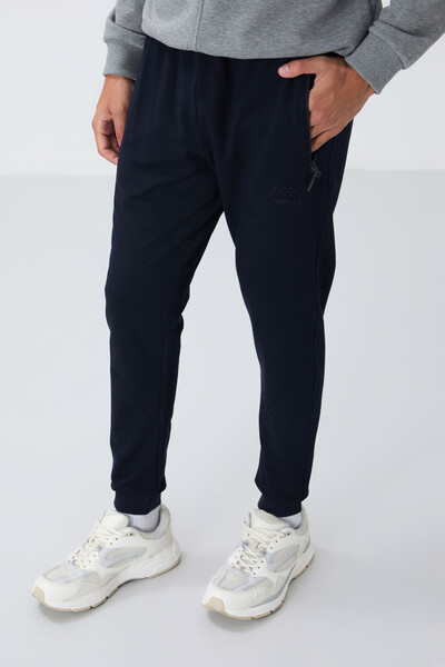 Tommylife Wholesale Navy Blue With Zipper Pockets Standard Mold Jogger Men's Sweatpant - 84651 - Thumbnail