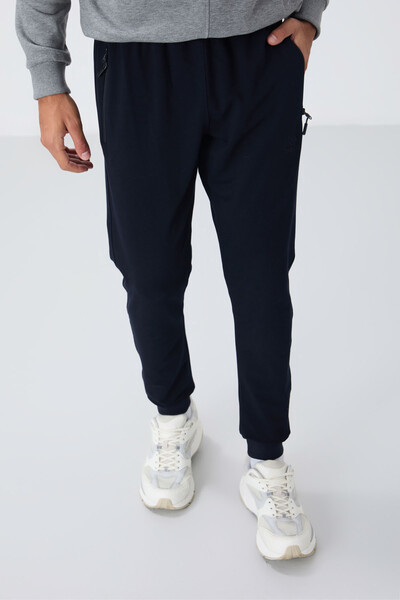 Tommylife Wholesale Navy Blue With Zipper Pockets Standard Mold Jogger Men's Sweatpant - 84651 - Thumbnail