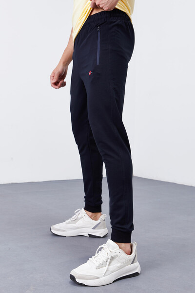 Tommylife Wholesale Navy Blue With Zipper Pockets Standard Mold Jogger Men's Sweatpant - 84651 - Thumbnail