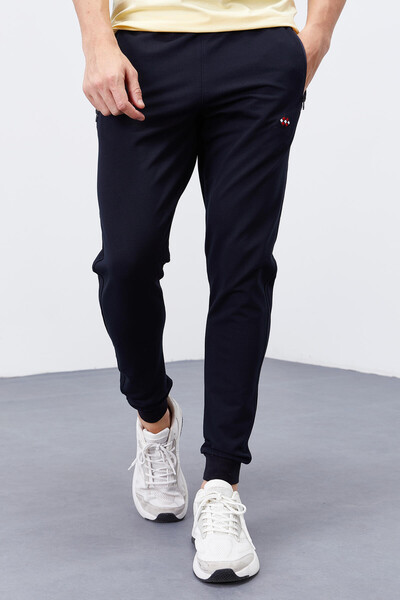 Tommylife Wholesale Navy Blue With Zipper Pockets Standard Mold Jogger Men's Sweatpant - 84651 - Thumbnail