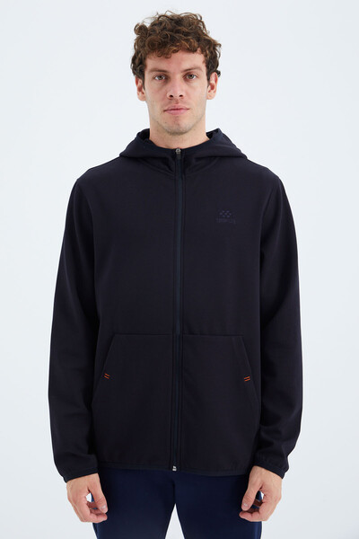 Tommylife Wholesale Navy Blue Zippered Hooded Relaxed Fit Men's Sweatshirt - 88271 - Thumbnail