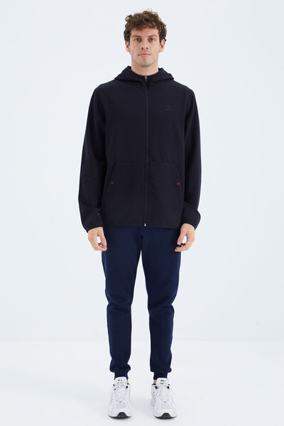 Tommylife Wholesale Navy Blue Zippered Hooded Relaxed Fit Men's Sweatshirt - 88271 - Thumbnail