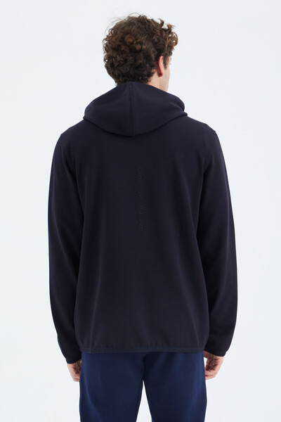 Tommylife Wholesale Navy Blue Zippered Hooded Relaxed Fit Men's Sweatshirt - 88271 - Thumbnail