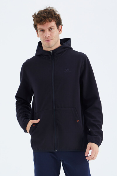 Tommylife Wholesale Navy Blue Zippered Hooded Relaxed Fit Men's Sweatshirt - 88271 - Thumbnail