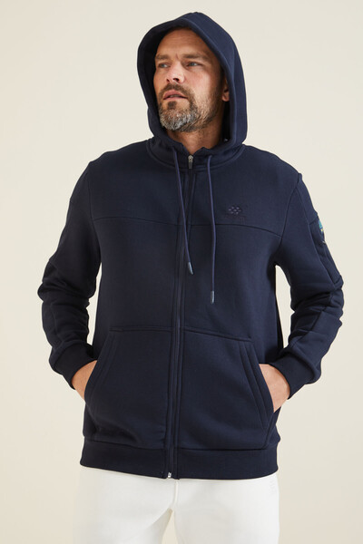 Tommylife Wholesale Navy Blue Zippered Men's Sweatshirt - 88303 - Thumbnail