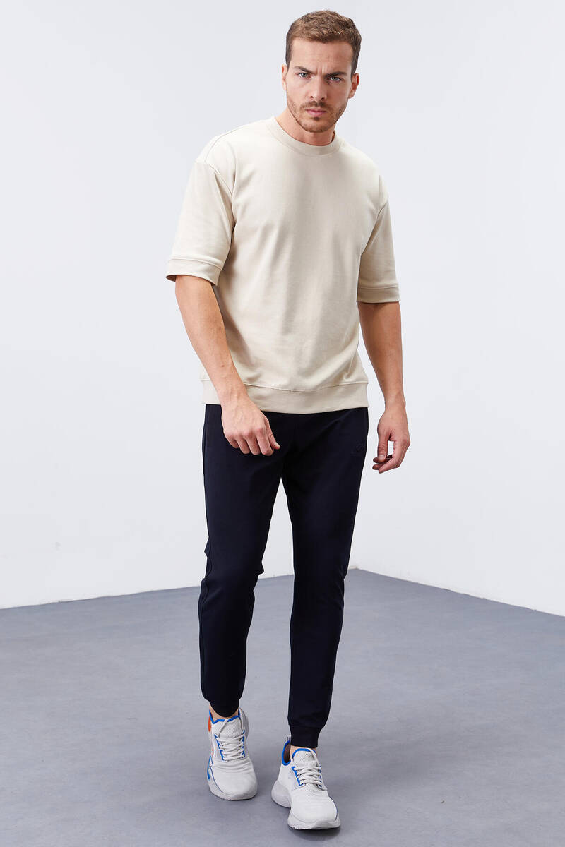 TOMMYLIFE - Tommylife Wholesale Navy Blue Zippered Pocket Slim Fit Jogger Men's Sweatpants - 84343