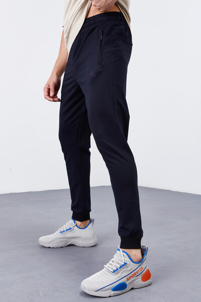 Tommylife Wholesale Navy Blue Zippered Pocket Slim Fit Jogger Men's Sweatpants - 84343 - Thumbnail