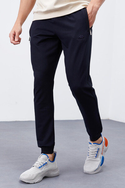 Tommylife Wholesale Navy Blue Zippered Pocket Slim Fit Jogger Men's Sweatpants - 84343 - Thumbnail