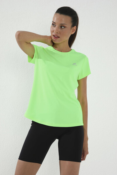 Tommylife Wholesale Neon Green Basic Short Sleeve Bike Collar Women's T-shirt - 97144 - Thumbnail
