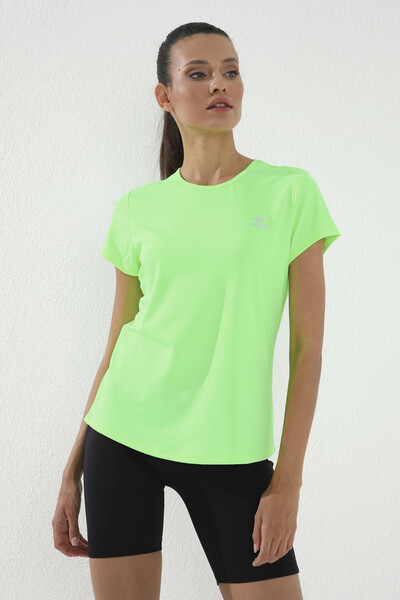 Tommylife Wholesale Neon Green Basic Short Sleeve Bike Collar Women's T-shirt - 97144 - Thumbnail