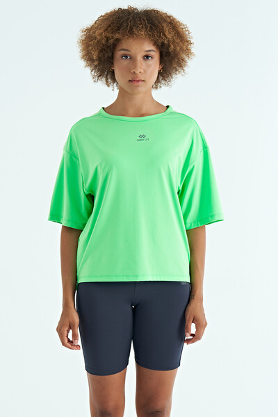 Tommylife Wholesale Neon Green Crew Neck Oversize Women's T-Shirt - 97263 - Thumbnail