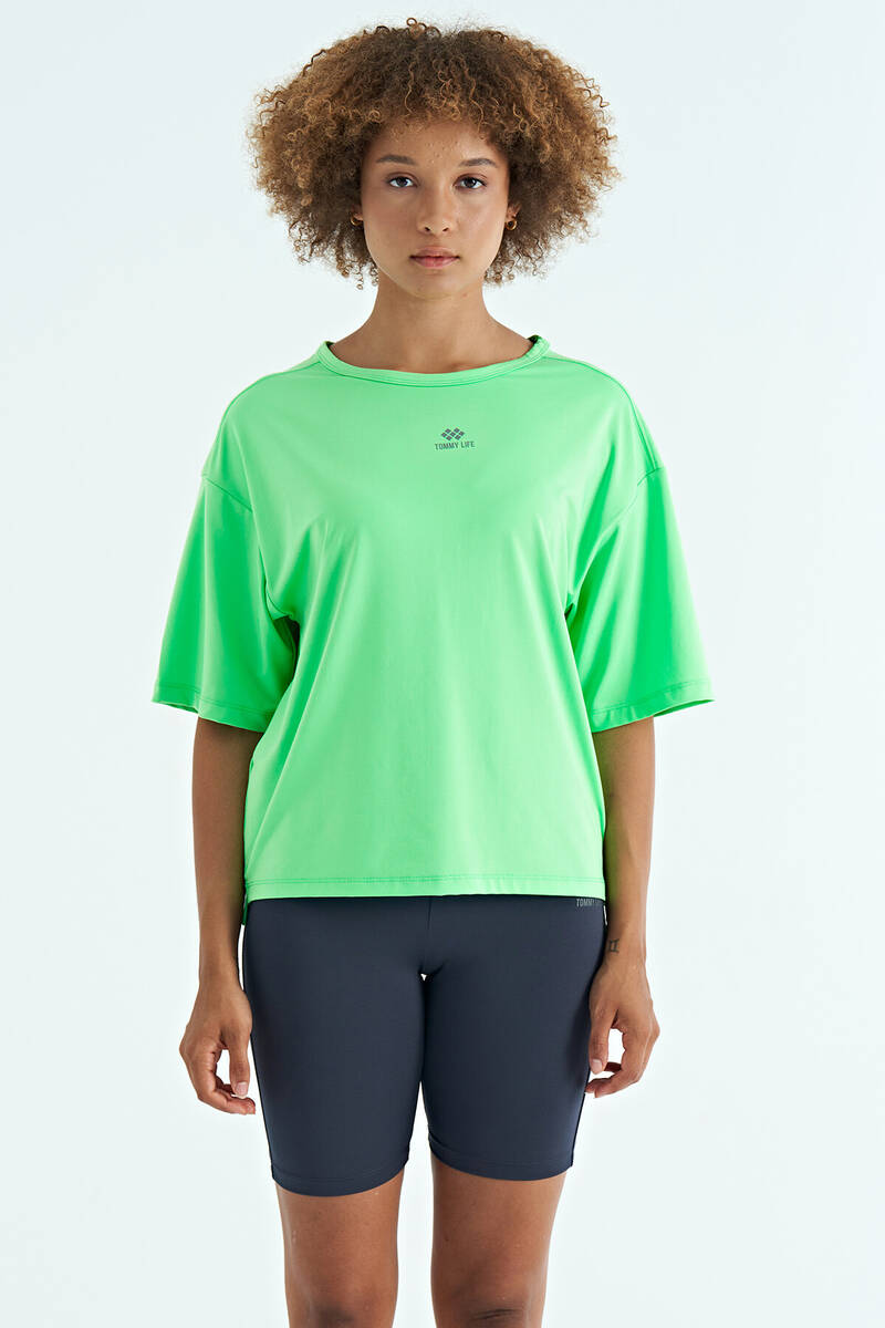 TOMMYLIFE - Tommylife Wholesale Neon Green Crew Neck Oversize Women's T-Shirt - 97263