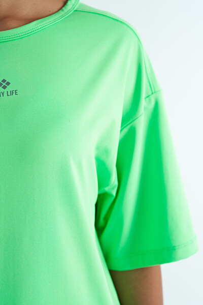 Tommylife Wholesale Neon Green Crew Neck Oversize Women's T-Shirt - 97263 - Thumbnail