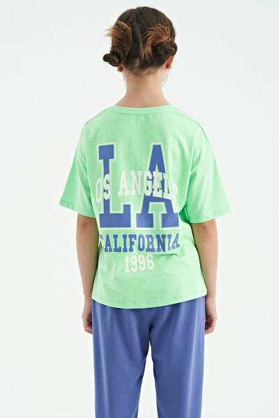 Tommylife Wholesale Neon Green Round Neck Oversize Short Sleevelu Girls T-Shirt - 75127 - Thumbnail