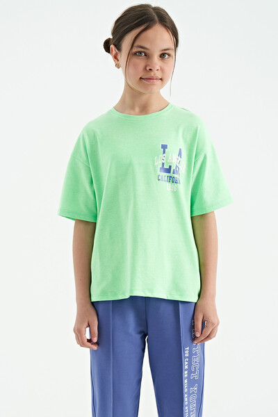 Tommylife Wholesale Neon Green Round Neck Oversize Short Sleevelu Girls T-Shirt - 75127 - Thumbnail