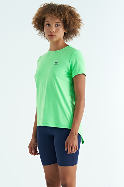 Tommylife Wholesale Neon Green Slit Crew Neck Standard Fit Women's T-Shirt - 97267 - Thumbnail