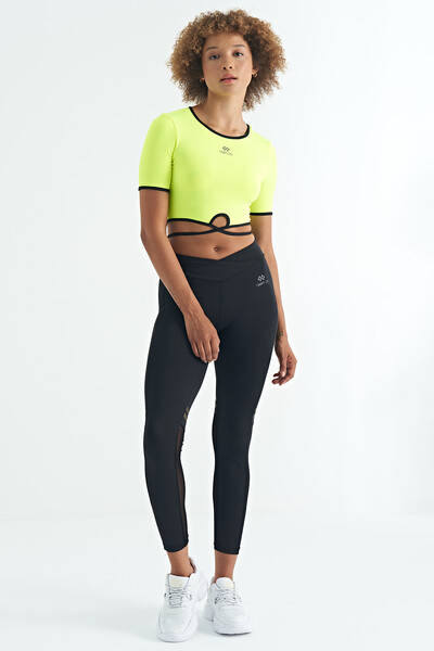 Tommylife Wholesale Neon Yellow Crew Neck Standard Fit Women's Crop T-Shirt - 97266 - Thumbnail