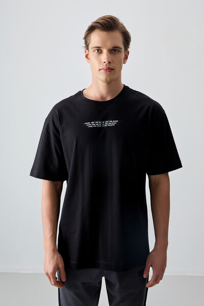 Tommylife Wholesale Crew Neck Oversize Printed Men's T-Shirt 88356 Black - Thumbnail