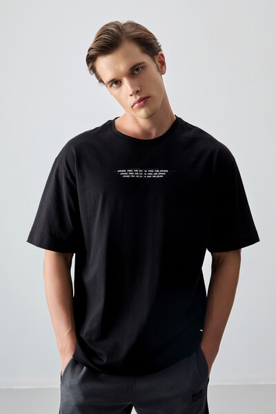 Tommylife Wholesale Crew Neck Oversize Printed Men's T-Shirt 88356 Black - Thumbnail
