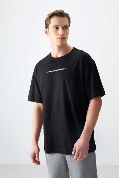 Tommylife Wholesale Crew Neck Oversize Printed Men's T-Shirt 88358 Black - Thumbnail