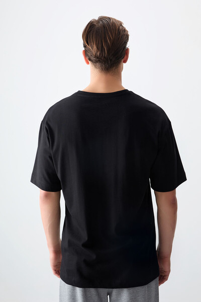 Tommylife Wholesale Crew Neck Oversize Printed Men's T-Shirt 88358 Black - Thumbnail