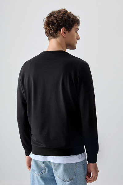 Tommylife Wholesale Crew Neck Standard Fit Basic Men's Sweatshirt 88363 Black - Thumbnail