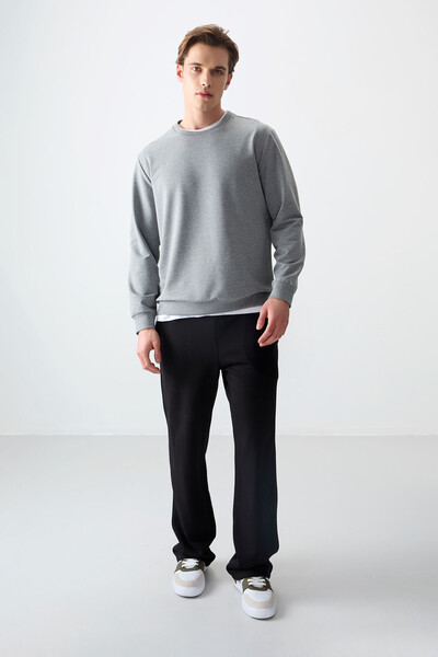 Tommylife Wholesale Crew Neck Standard Fit Basic Men's Sweatshirt 88363 Gray Melange - Thumbnail