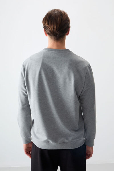 Tommylife Wholesale Crew Neck Standard Fit Basic Men's Sweatshirt 88363 Gray Melange - Thumbnail