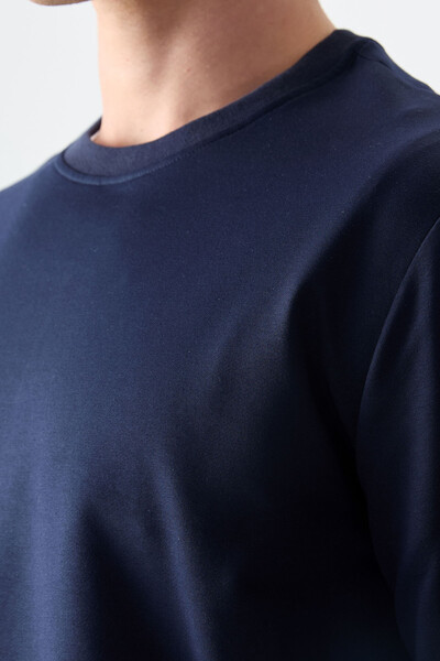 Tommylife Wholesale Crew Neck Standard Fit Basic Men's Sweatshirt 88363 Indigo - Thumbnail
