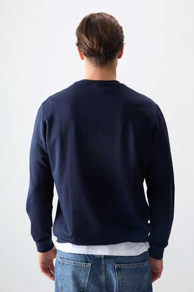 Tommylife Wholesale Crew Neck Standard Fit Basic Men's Sweatshirt 88363 Indigo - Thumbnail