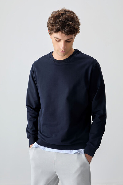 Tommylife Wholesale Crew Neck Standard Fit Basic Men's Sweatshirt 88363 Navy Blue - Thumbnail