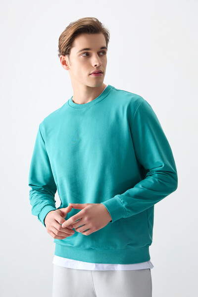 Tommylife Wholesale Crew Neck Standard Fit Basic Men's Sweatshirt 88363 Sea Green - Thumbnail