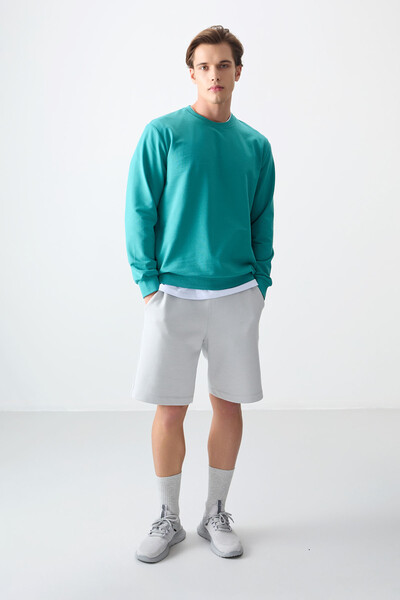 Tommylife Wholesale Crew Neck Standard Fit Basic Men's Sweatshirt 88363 Sea Green - Thumbnail
