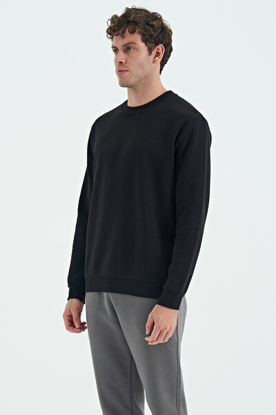 Tommylife Wholesale Omar Crew Neck Standard Fit Basic Men's Sweatshirt 88137 Black - Thumbnail