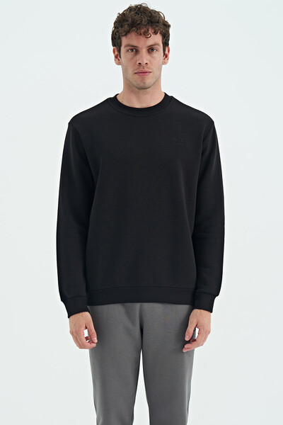 Tommylife Wholesale Omar Crew Neck Standard Fit Basic Men's Sweatshirt 88137 Black - Thumbnail