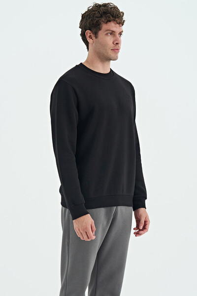 Tommylife Wholesale Omar Crew Neck Standard Fit Basic Men's Sweatshirt 88137 Black - Thumbnail