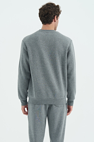 Tommylife Wholesale Omar Crew Neck Standard Fit Basic Men's Sweatshirt 88137 Gray Melange - Thumbnail