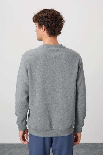 Tommylife Wholesale Omar Crew Neck Standard Fit Basic Men's Sweatshirt 88137 Gray Melange - Thumbnail