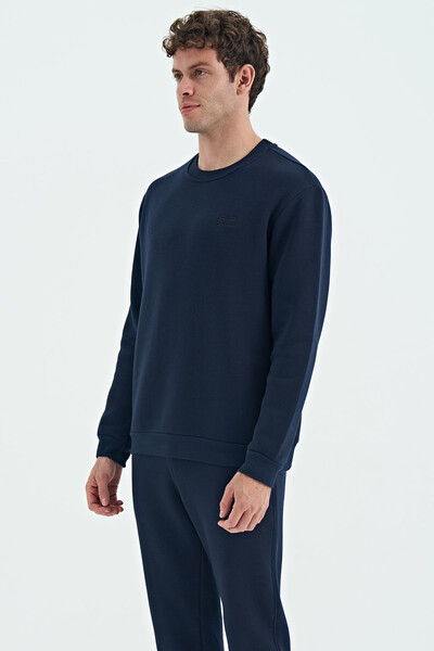 Tommylife Wholesale Omar Crew Neck Standard Fit Basic Men's Sweatshirt 88137 Indigo - Thumbnail